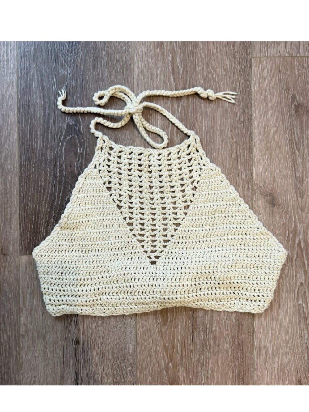 Women's Bear Dance Crochet Tie Back Halter Top Cream Size M/L